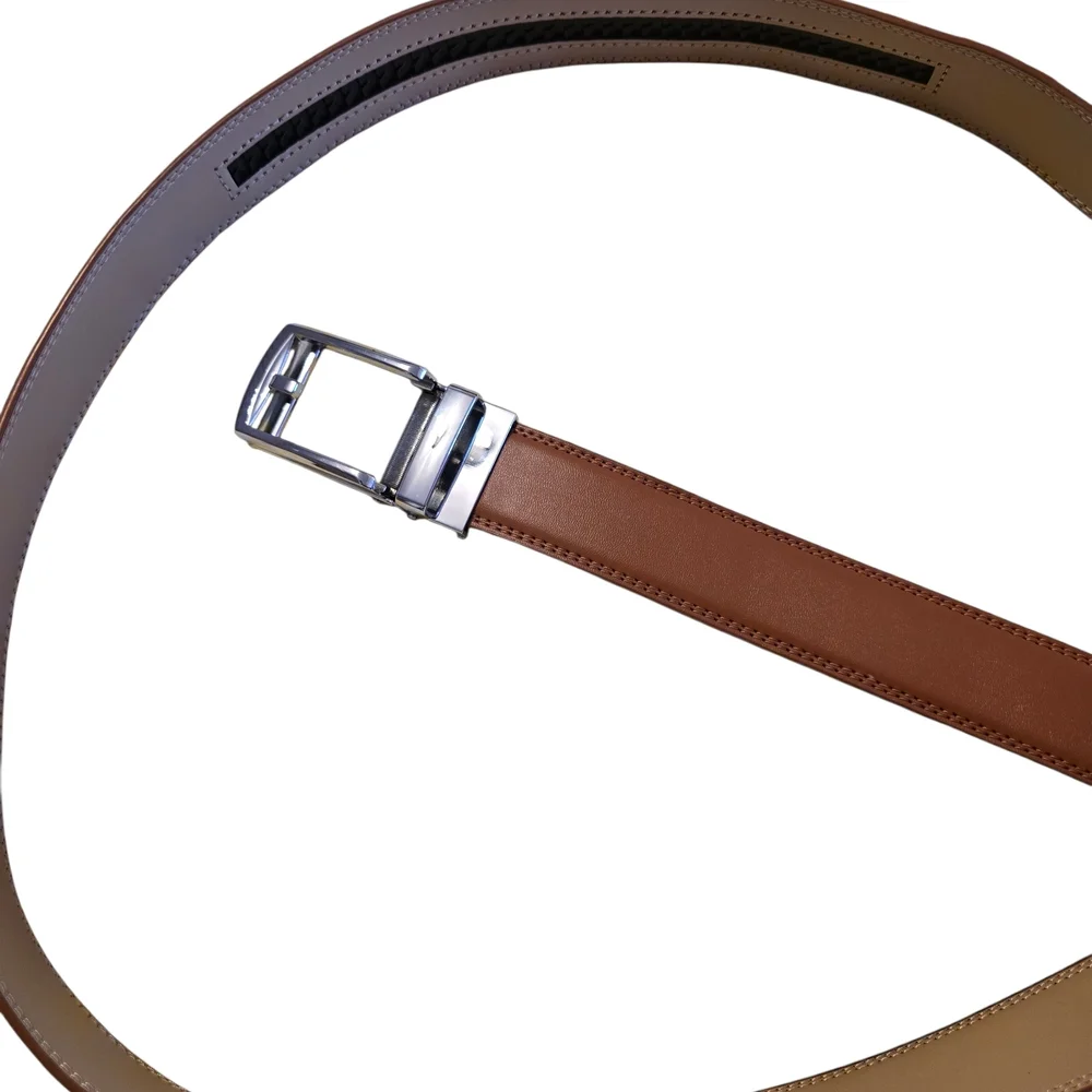 Viral Ratchet Brown Leather Belt with Silver Buckle Size 36 Up